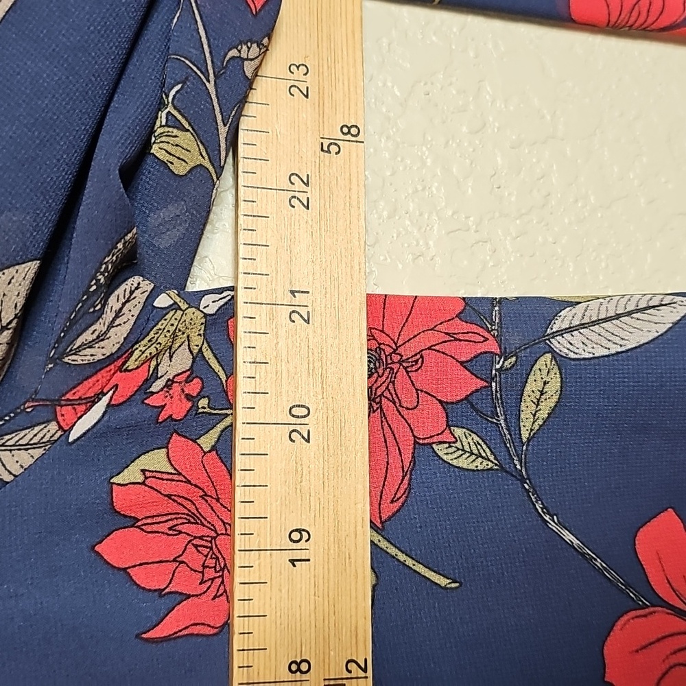Chelsea & Violet Navy and Red Floral Long Sleeve‎ Dress Large Tie Cuffs - Picture 8 of 9